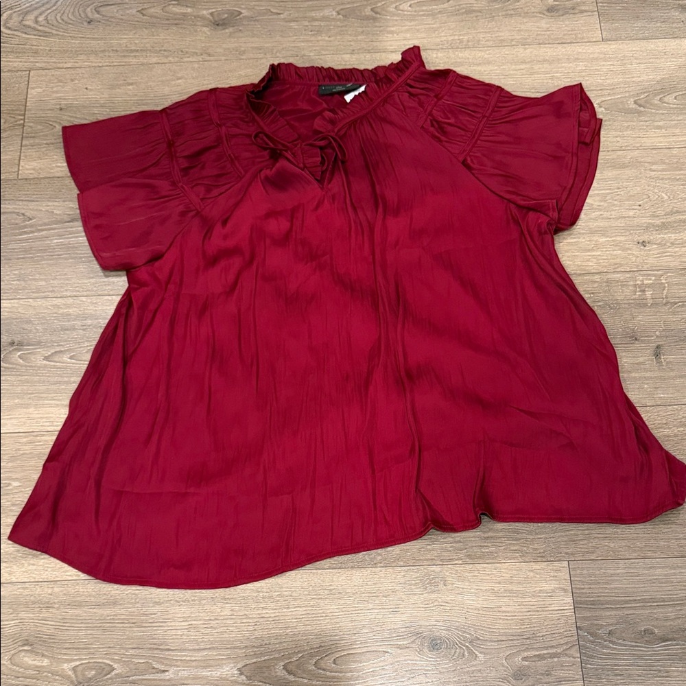 Lane Bryant Burgundy Ruffle Tie-Neck Blouse